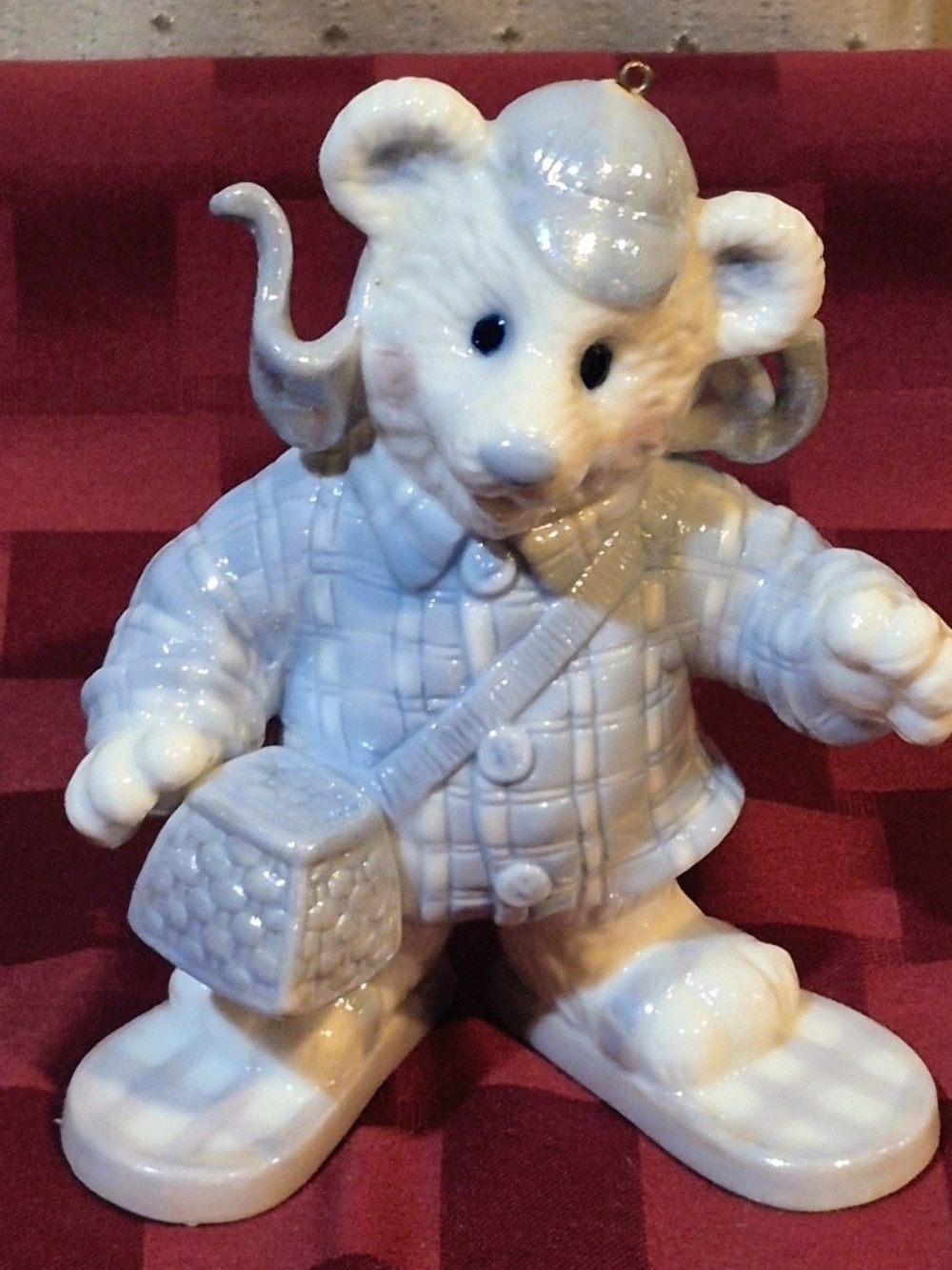 Vintage Iridescent Ceramic Detective Bear Ornament Figurine
